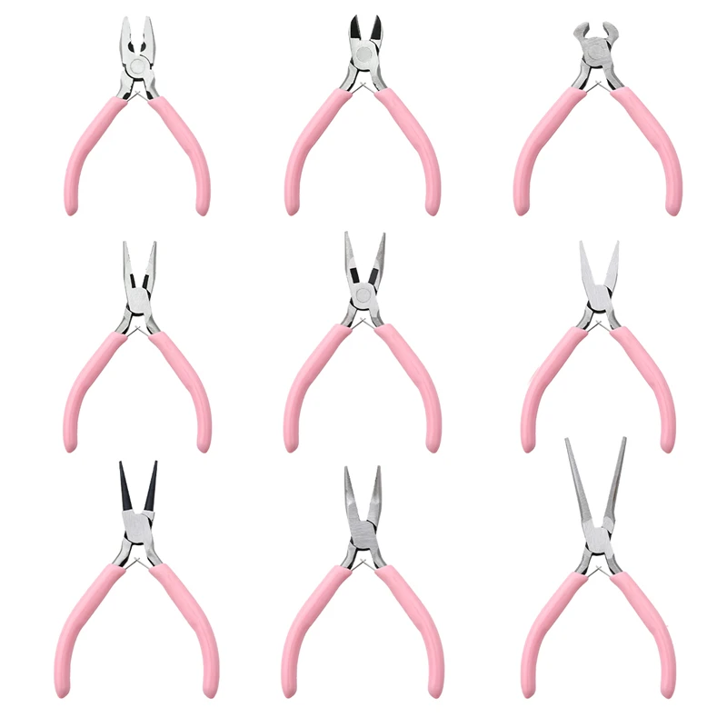 Cute Pink Color Handle Anti-slip Splicing and Fixing Jewelry Pliers Tools & Equipment Kit for DIY Jewelery Making Needlework