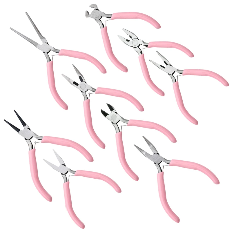 Cute Pink Color Handle Anti-slip Splicing and Fixing Jewelry Pliers Tools & Equipment Kit for DIY Jewelery Making Needlework