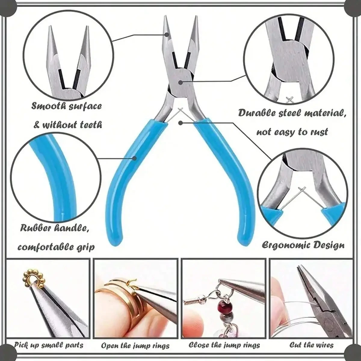 3pcs Jewelry Making Pliers Set - Needle Nose, Chain Nose, Round Nose & Wire Cutter - Perfect for Jewelry Repair, Wire Wrapping