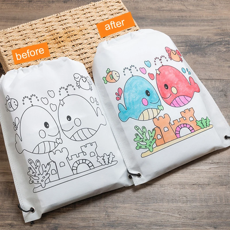 2 Pcs/Set Children's DIY Doodle Handmade Coloring Painting Materials Eco-friendly Bags Backpack Kindergarten Creative Toys