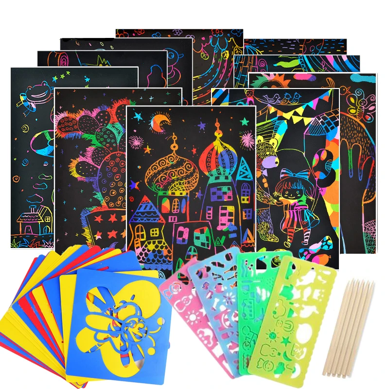 Scratch Painting Children Graffiti Book Scratchprint Colors DIY Handmade Creative Painting Toys Manual Multifunctional Ruler TMZ