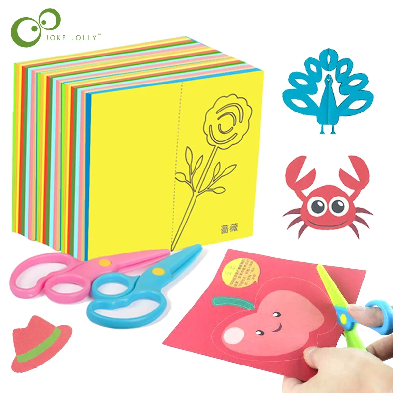 96 Sheets Paper-Cut Set Paper Cutting Scissor Skills Activity Cutting Book Kids DIY Crafts Toys Kits with Child-Safe Scissors