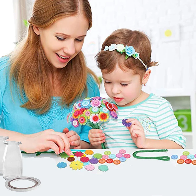 DIY Button Bouquet Handmade Gifts Room Decor Flower Craft Kit Creative Toys Kids Make Your Own Bouquet Art Project Activity Gift