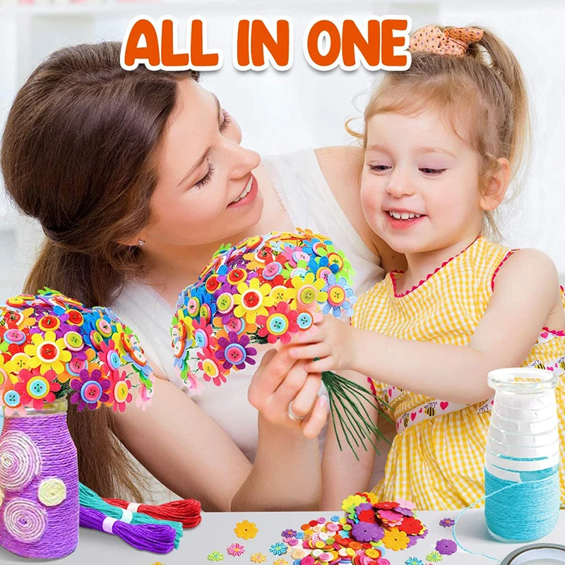 DIY Button Bouquet Handmade Gifts Room Decor Flower Craft Kit Creative Toys Kids Make Your Own Bouquet Art Project Activity Gift