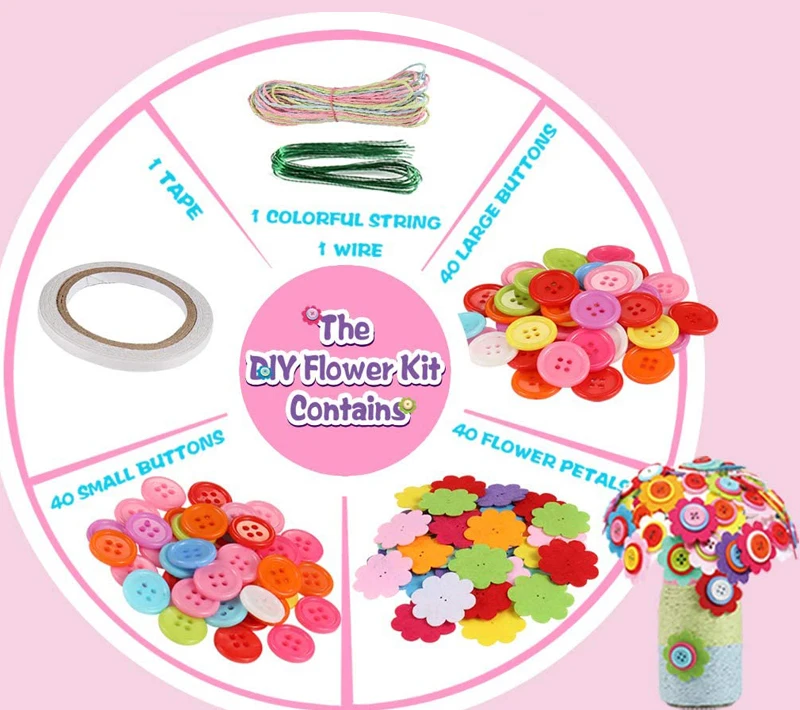 DIY Button Bouquet Handmade Gifts Room Decor Flower Craft Kit Creative Toys Kids Make Your Own Bouquet Art Project Activity Gift