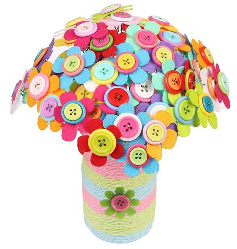 DIY Button Bouquet Handmade Gifts Room Decor Flower Craft Kit Creative Toys Kids Make Your Own Bouquet Art Project Activity Gift