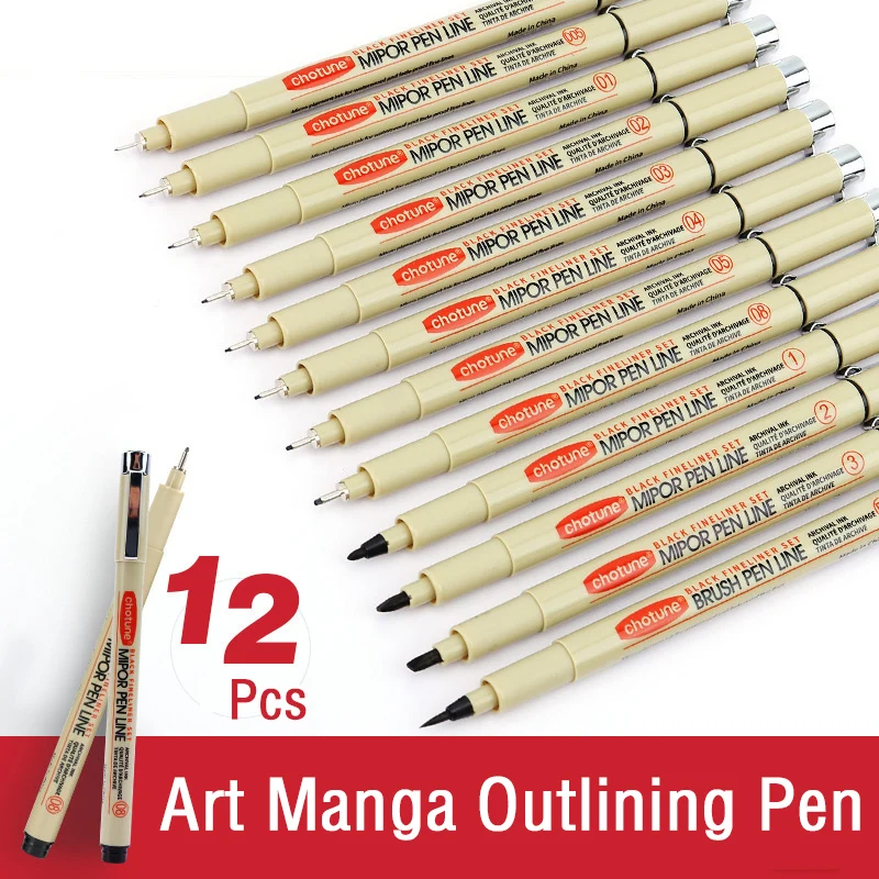 Art Manga Outlining Pen Pigment Liner Micron Pen Marker set Hook Line Needle Pen for Sketch Soft Brush Stationery Art Supplies