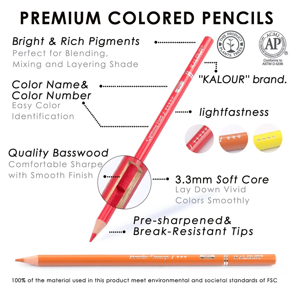 KALOUR 50/72/180/240/300 Pcs Oil Colored Pencils Set Professional Drawing Color Pencil For Artist Coloring Sketch Art Supplies