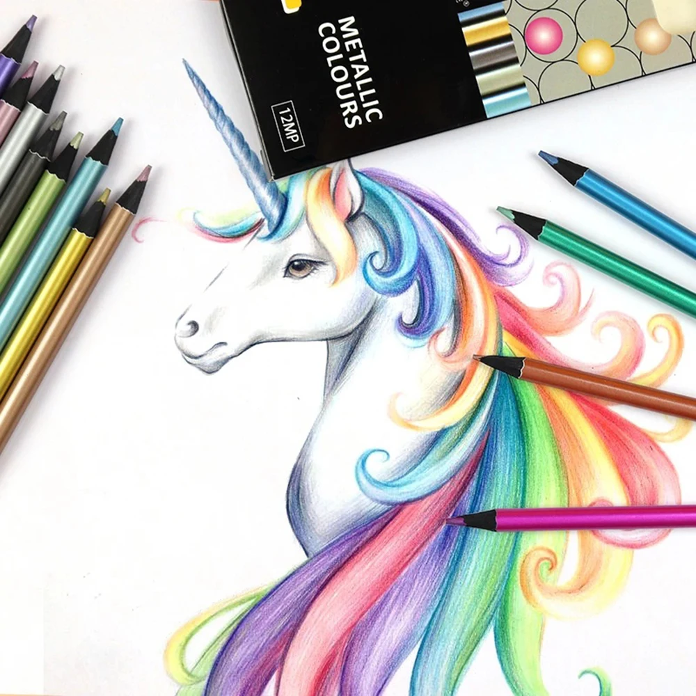 12 Colors Metallic Pencil Colored Drawing Pencil Sketching Pencil Painting Colored Pencils Art Supplies Color Pencil Set