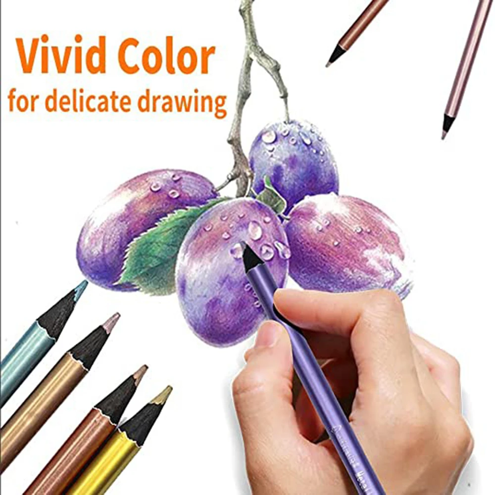 12 Colors Metallic Pencil Colored Drawing Pencil Sketching Pencil Painting Colored Pencils Art Supplies Color Pencil Set