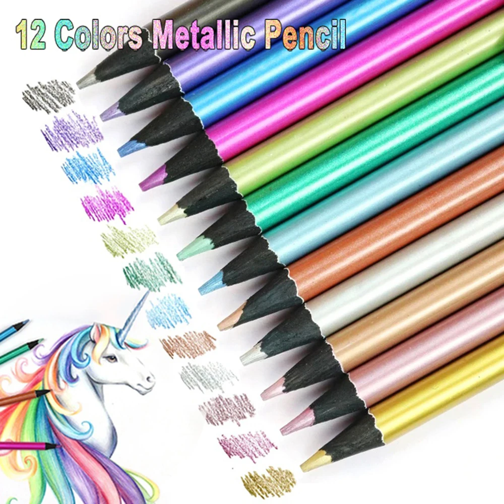 12 Colors Metallic Pencil Colored Drawing Pencil Sketching Pencil Painting Colored Pencils Art Supplies Color Pencil Set