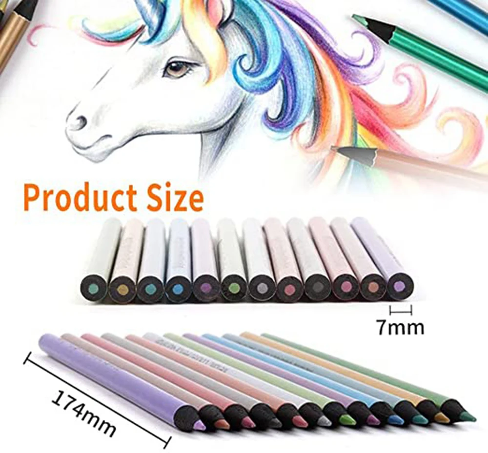 12 Colors Metallic Pencil Colored Drawing Pencil Sketching Pencil Painting Colored Pencils Art Supplies Color Pencil Set