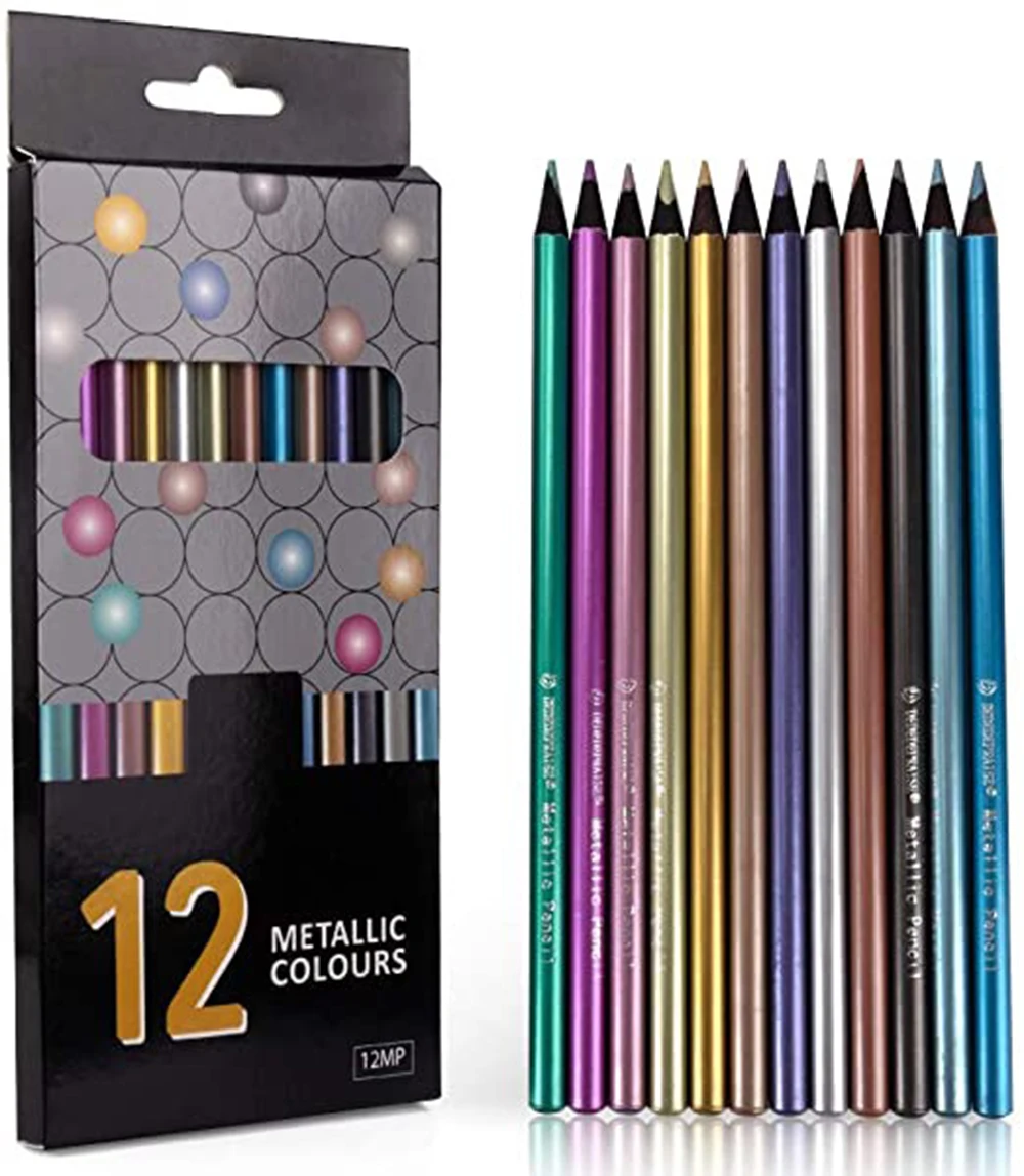 12 Colors Metallic Pencil Colored Drawing Pencil Sketching Pencil Painting Colored Pencils Art Supplies Color Pencil Set