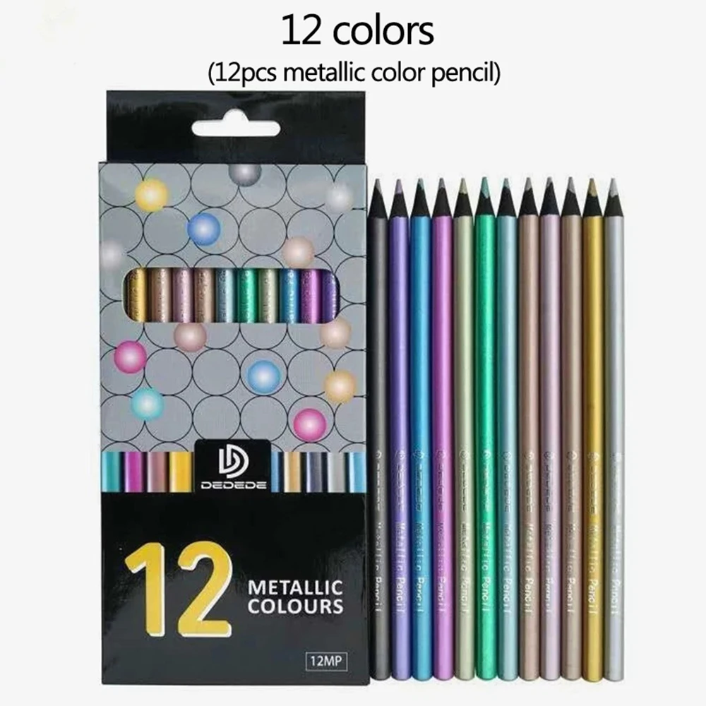 12 Colors Metallic Pencil Colored Drawing Pencil Sketching Pencil Painting Colored Pencils Art Supplies Color Pencil Set