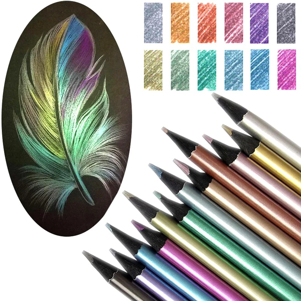 12 Colors Metallic Pencil Colored Drawing Pencil Sketching Pencil Painting Colored Pencils Art Supplies Color Pencil Set