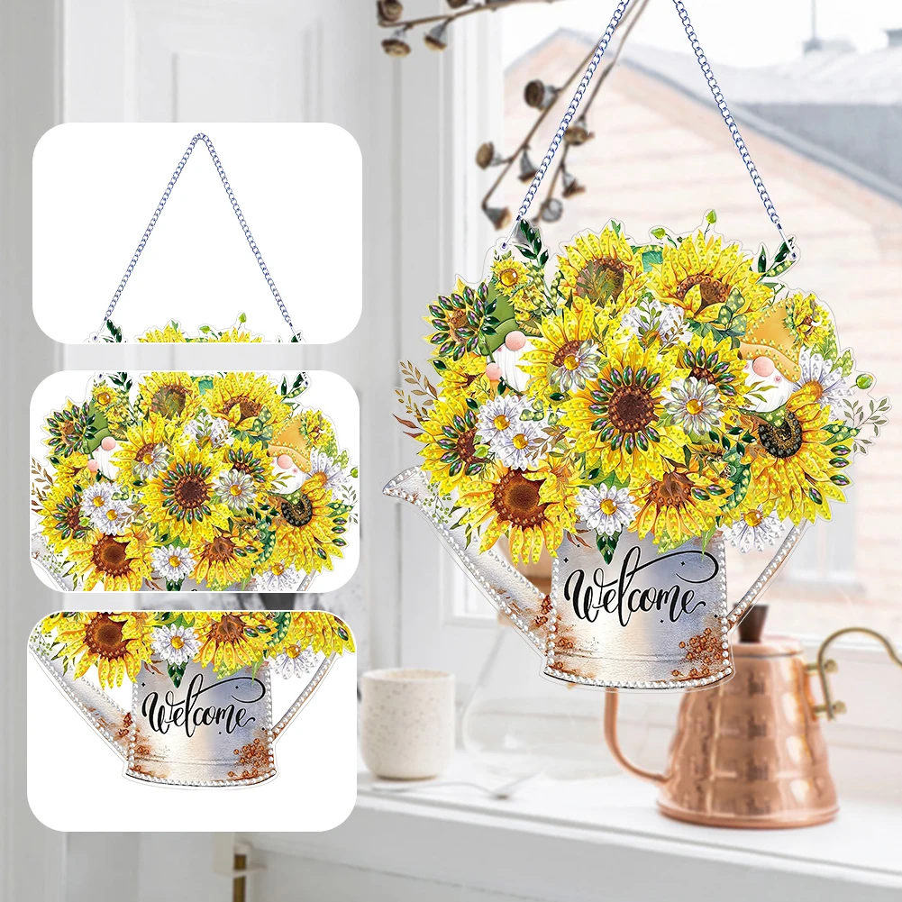 Double Sided Special Shaped Sunflower Diamond Painting Hanging Ornaments Kit Rhinestone Diamond Art Window Pendants for Adults