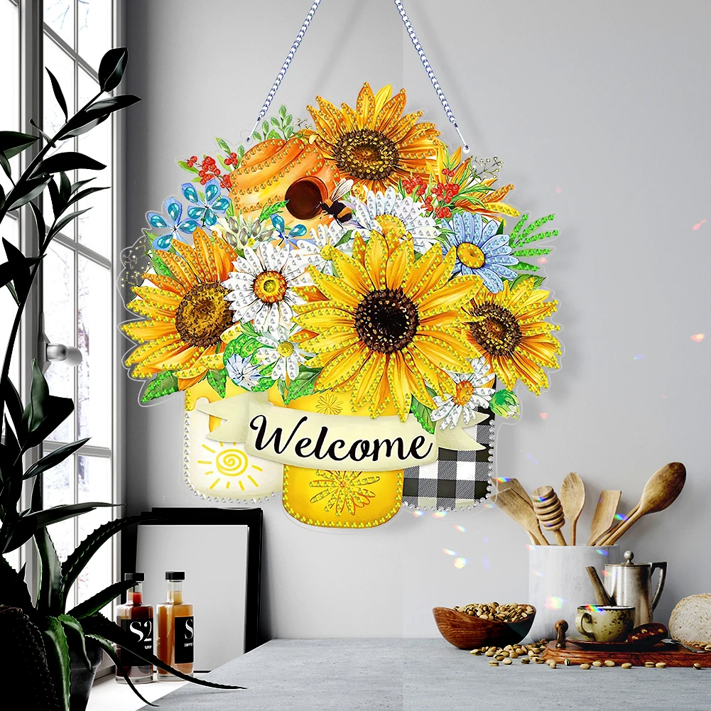 Double Sided Special Shaped Sunflower Diamond Painting Hanging Ornaments Kit Rhinestone Diamond Art Window Pendants for Adults