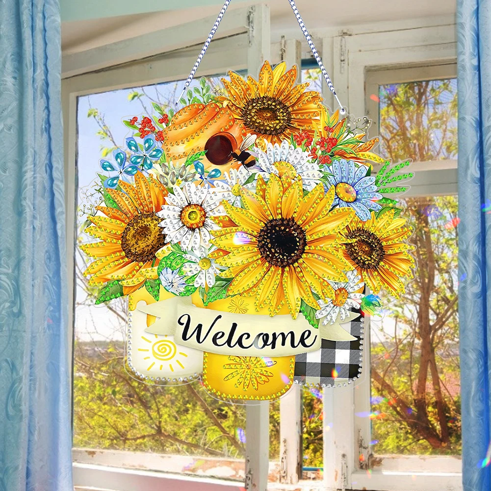 Double Sided Special Shaped Sunflower Diamond Painting Hanging Ornaments Kit Rhinestone Diamond Art Window Pendants for Adults