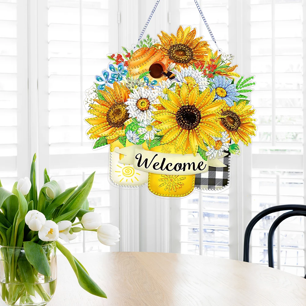 Double Sided Special Shaped Sunflower Diamond Painting Hanging Ornaments Kit Rhinestone Diamond Art Window Pendants for Adults