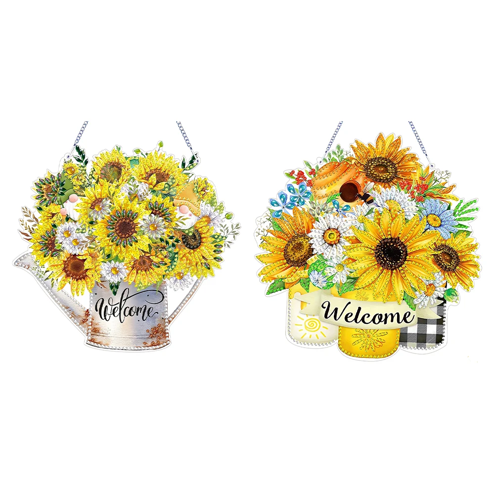 Double Sided Special Shaped Sunflower Diamond Painting Hanging Ornaments Kit Rhinestone Diamond Art Window Pendants for Adults