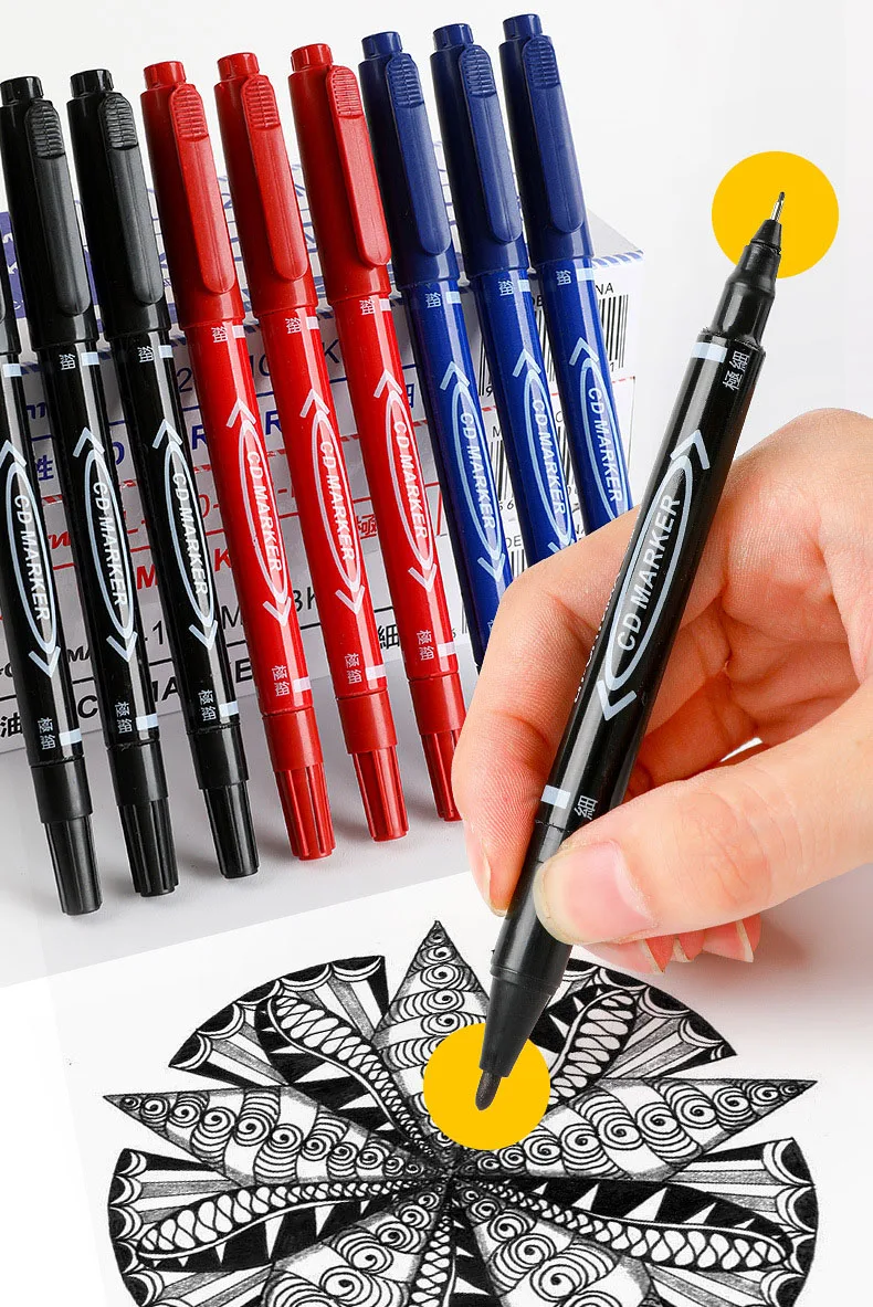 1/3/5Pcs Oil Marker Pen Twin Tip Black/Blue/Red Permanent Fine Point Marker Ink Stationery Painting Writing School Supplies