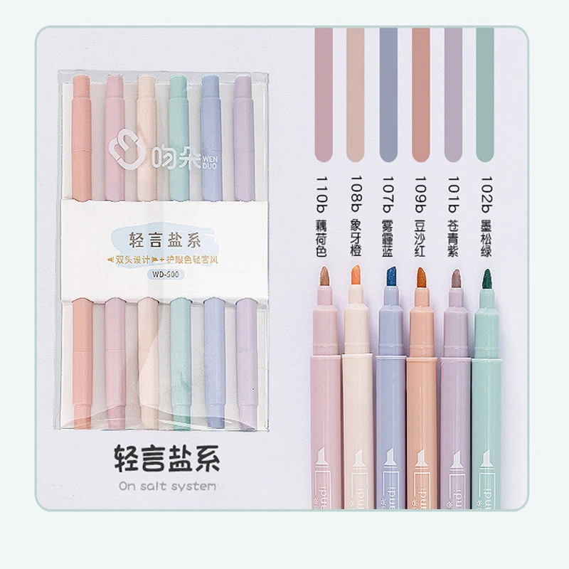 6 Pcs/Set Double Tip Highlighter Pens Kawaii Manga Markers Midliner Pastel Gel Set Stationery Journal Supplies Gel Pens