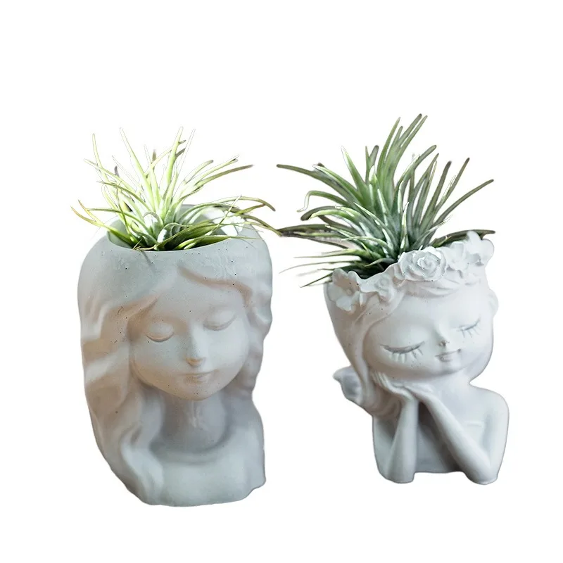 Girl Head Shaped Flower Pot Silicone Mold Concrete Vase DIY Handmade Plaster Epoxy Resin Pen Holder Molds Home Decor Supplies