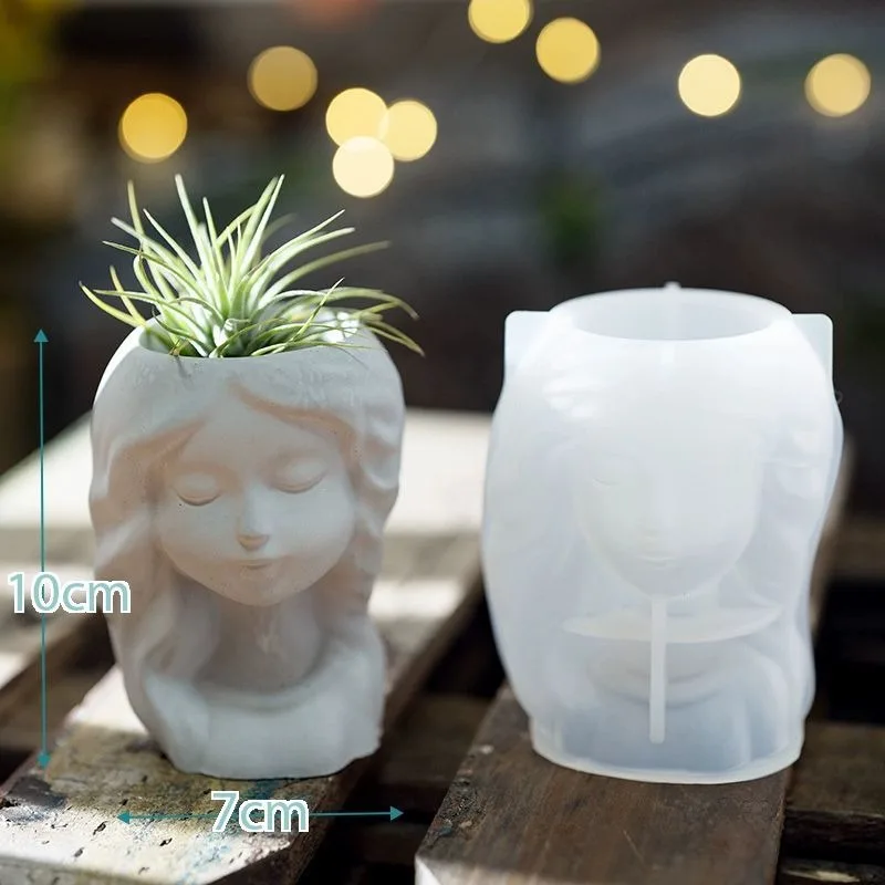 Girl Head Shaped Flower Pot Silicone Mold Concrete Vase DIY Handmade Plaster Epoxy Resin Pen Holder Molds Home Decor Supplies