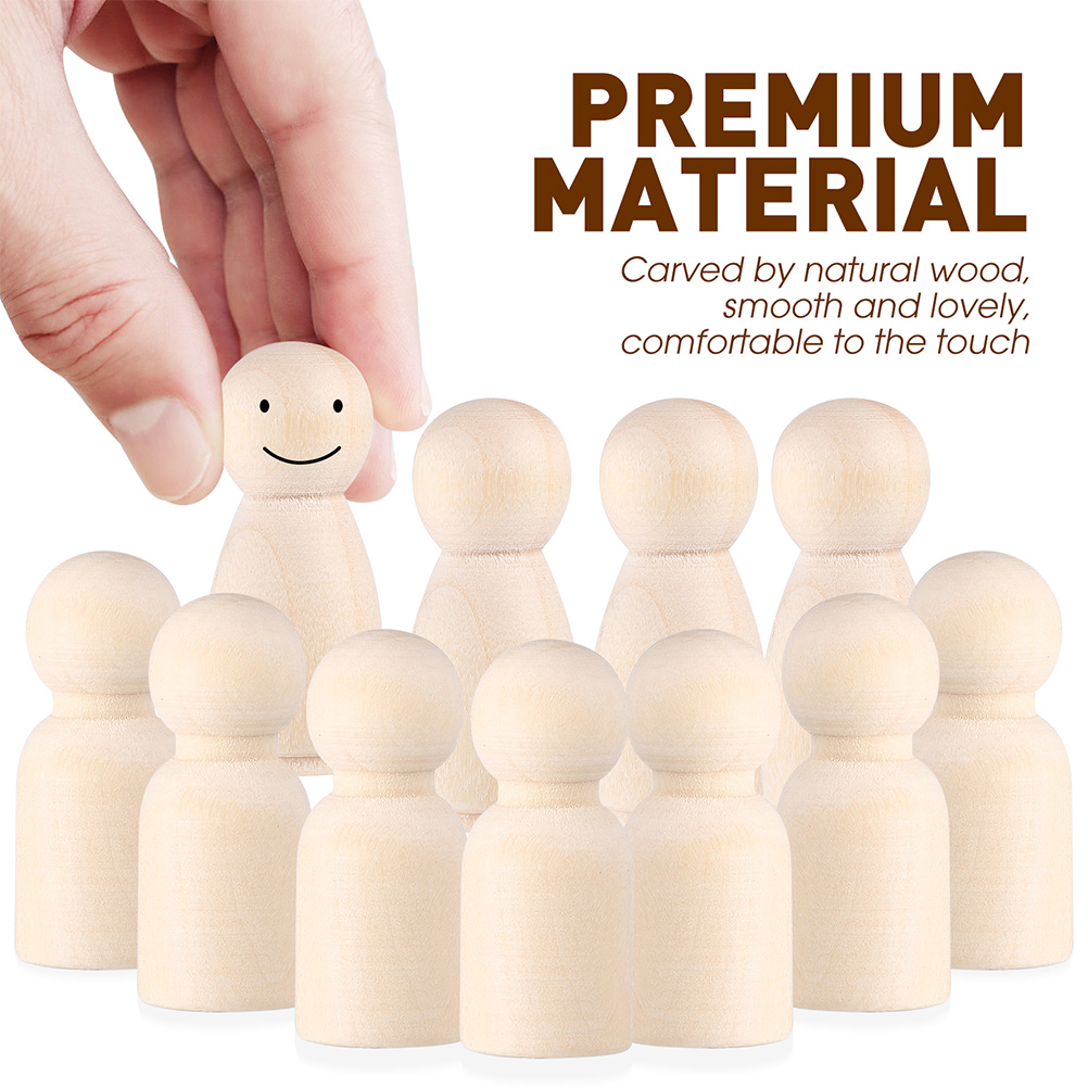 60 Pcs Little Wooden Man Unfinished Crafts Painting Dolls DIY Peg Child Desktop