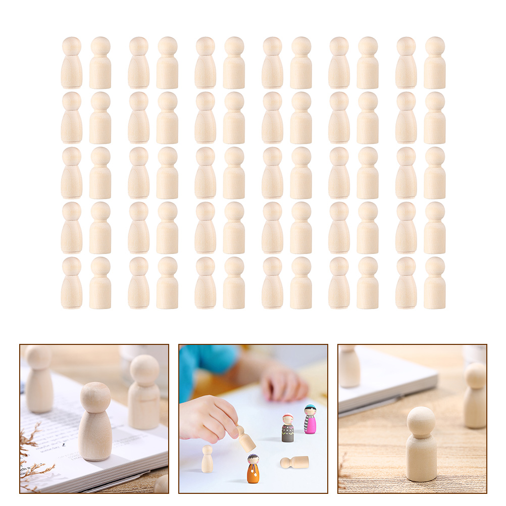 60 Pcs Little Wooden Man Unfinished Crafts Painting Dolls DIY Peg Child Desktop