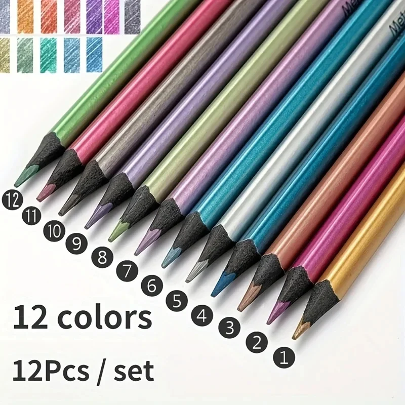 12 Color Metallic Colored Pencils Drawing Sketching Set Painting Coloring Colour Pencils Profession Art Supplies For Artist