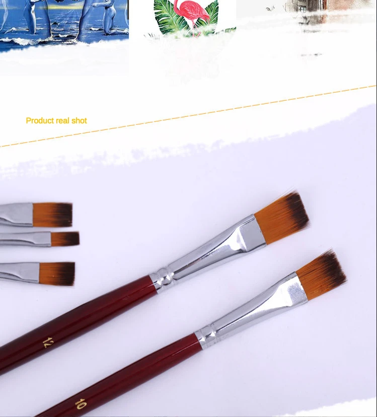 Two-color nylon hair flat peak oil brush 12 pcs sets of brushes art water-colour paint brush school educational supplies