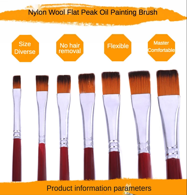 Two-color nylon hair flat peak oil brush 12 pcs sets of brushes art water-colour paint brush school educational supplies