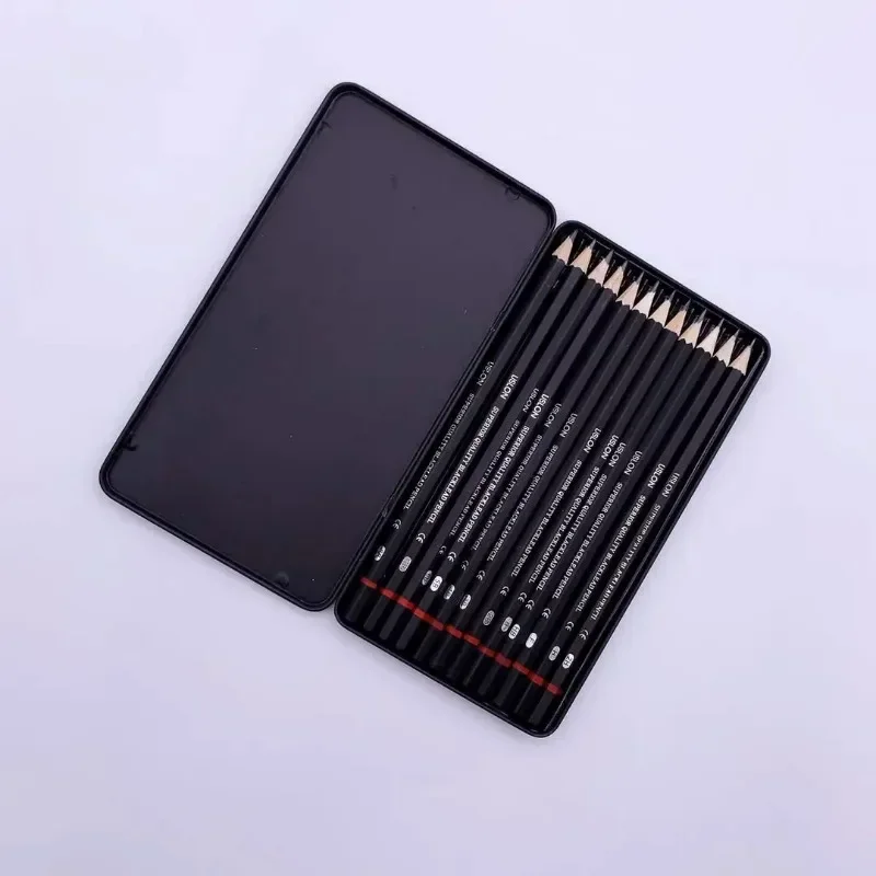 12pcs/set Drawing Pencil Pre-sharped Metal Box Packed 2H-8B Graphite Pencil Set for School Office Stationery Art Sketch Supplies