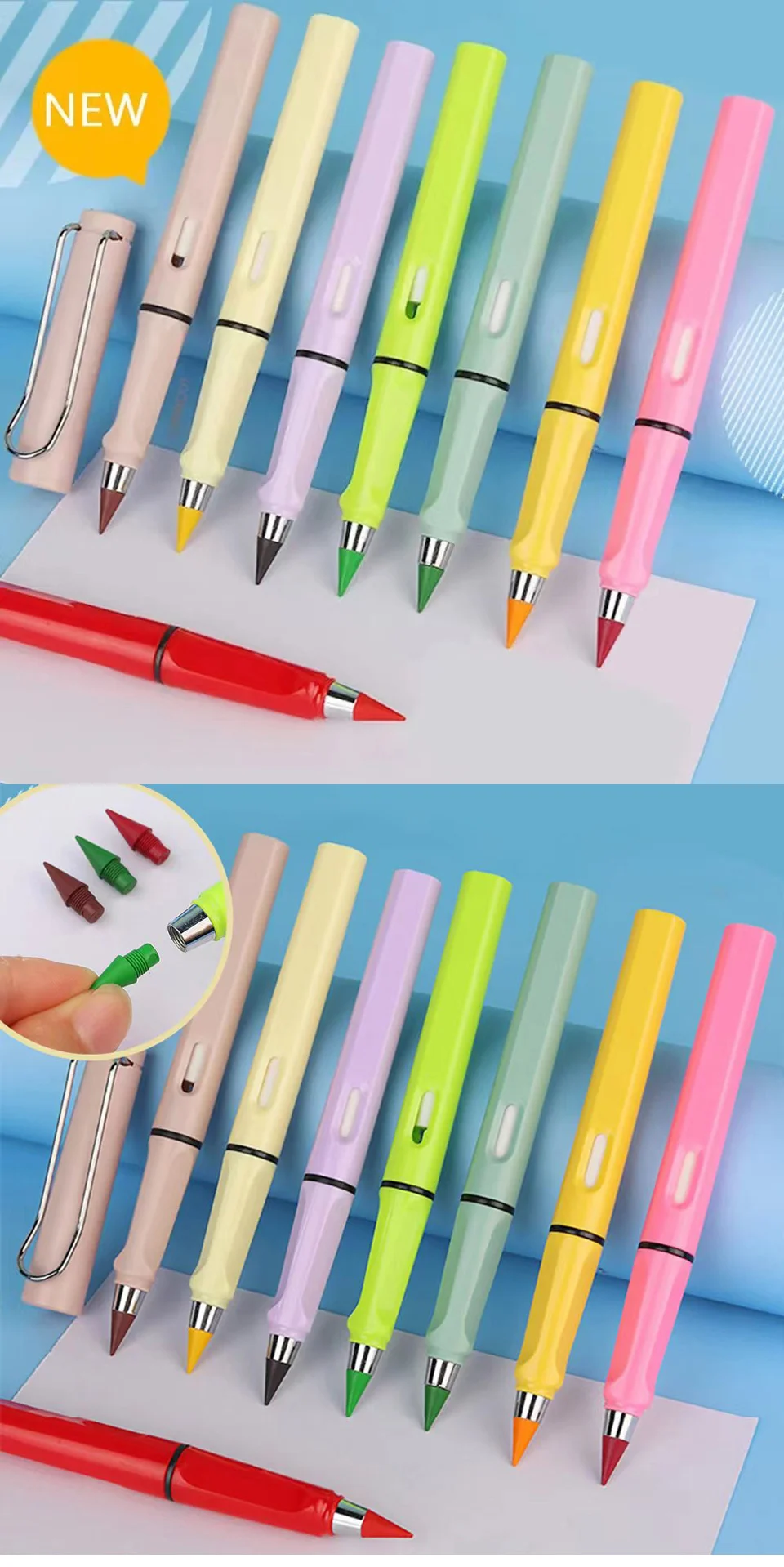 12pcs/set Color Eternal Pencil Can Be Wiped Magic Replace Head Eco Friendly Student Painting Kids Gift Draw School Supply Gifts