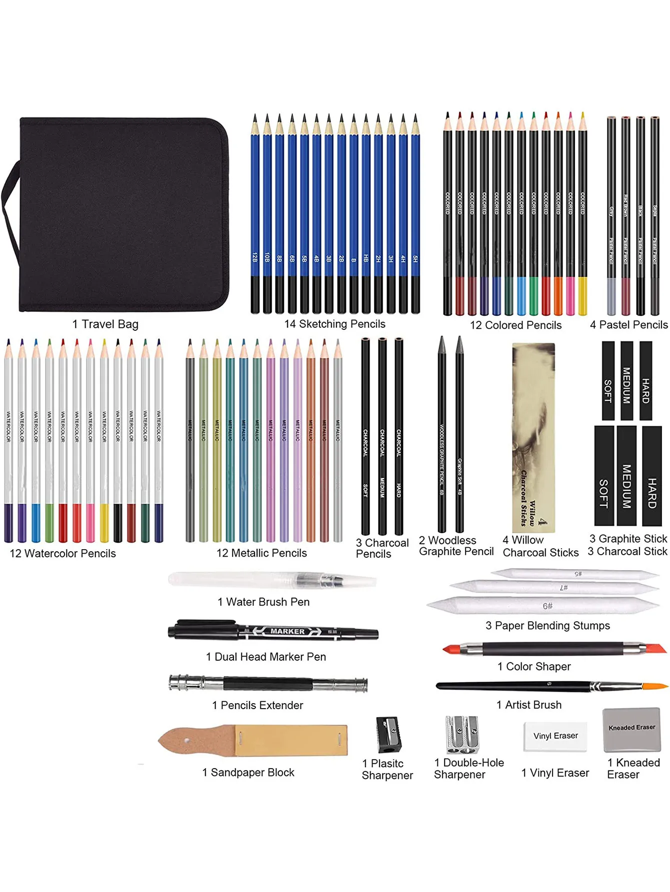 Bview Art 83 Pack Stuff Diverse art Pencils Sketching Art Set for Beginners Professional Artists Teens Adults