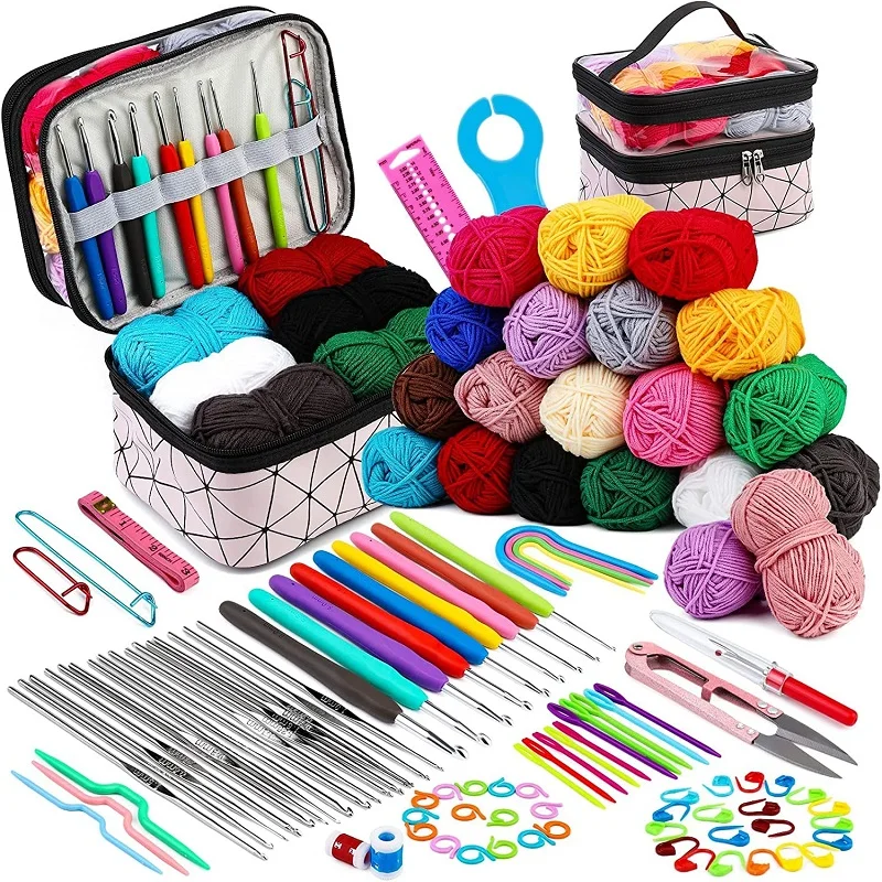 Kaobuy 105Pcs Crochet Kit Beginner Crocheting Kit with Yarn Set Includes Complete Accessories-Perfect for Adults and Children