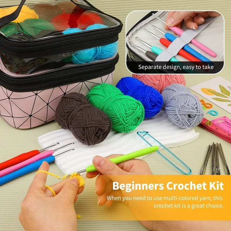 Kaobuy 105Pcs Crochet Kit Beginner Crocheting Kit with Yarn Set Includes Complete Accessories-Perfect for Adults and Children