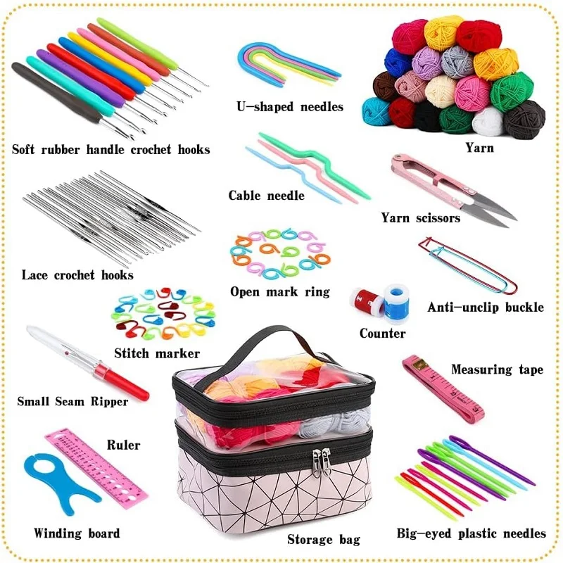 Kaobuy 105Pcs Crochet Kit Beginner Crocheting Kit with Yarn Set Includes Complete Accessories-Perfect for Adults and Children