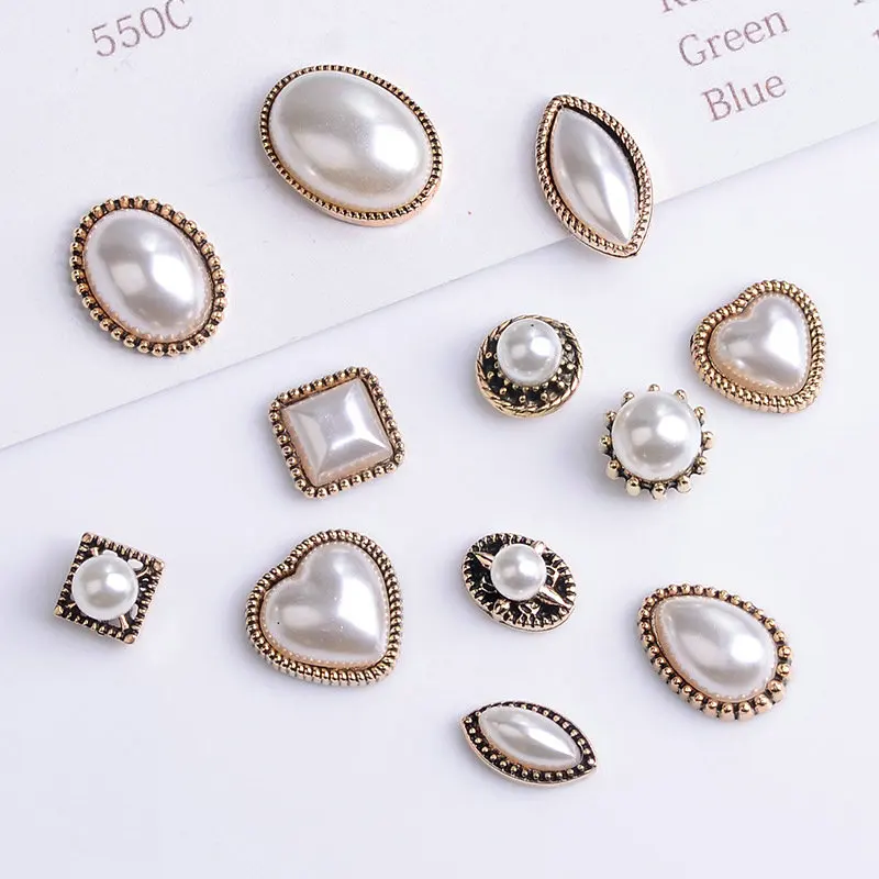 10pcs/lot Alloy Rhinestone Pearl Buttons Girl Hair Wedding Invitation Card Decorative Buttons Dress Crafts Jewelry Accessories