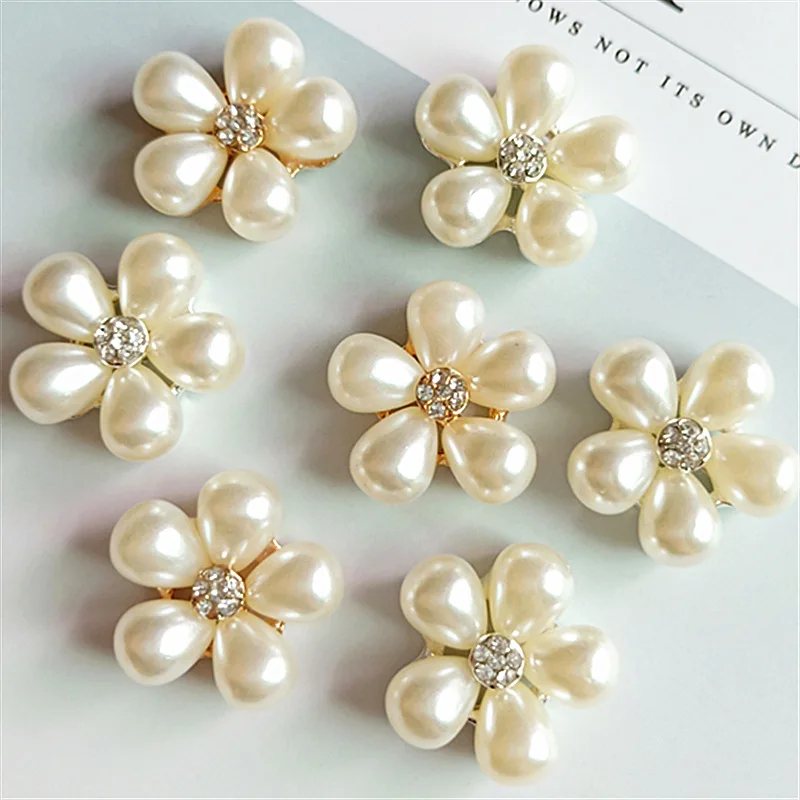 10pcs/lot Alloy Rhinestone Pearl Buttons Girl Hair Wedding Invitation Card Decorative Buttons Dress Crafts Jewelry Accessories