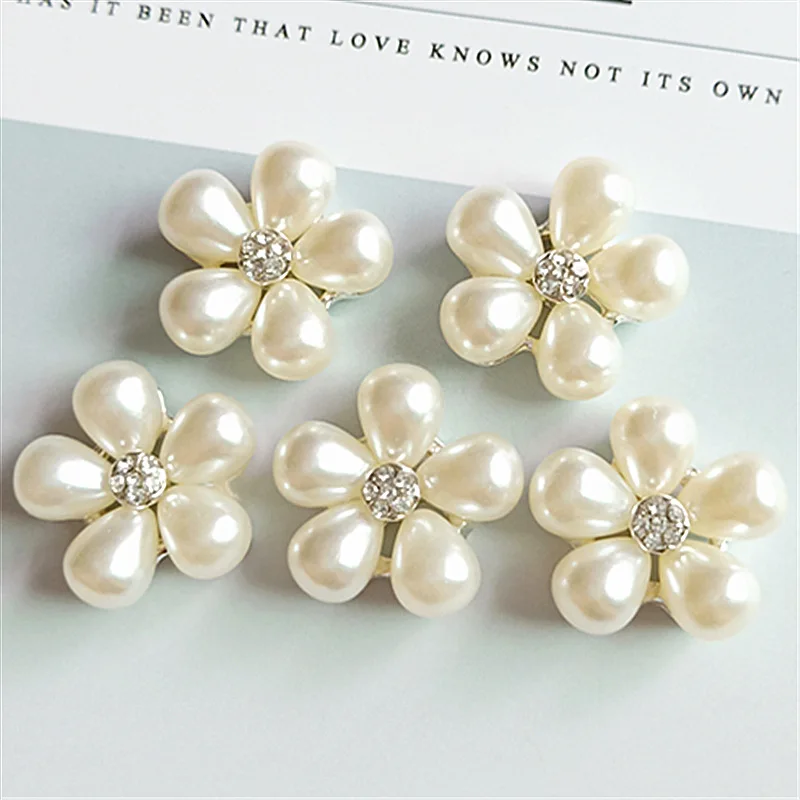 10pcs/lot Alloy Rhinestone Pearl Buttons Girl Hair Wedding Invitation Card Decorative Buttons Dress Crafts Jewelry Accessories