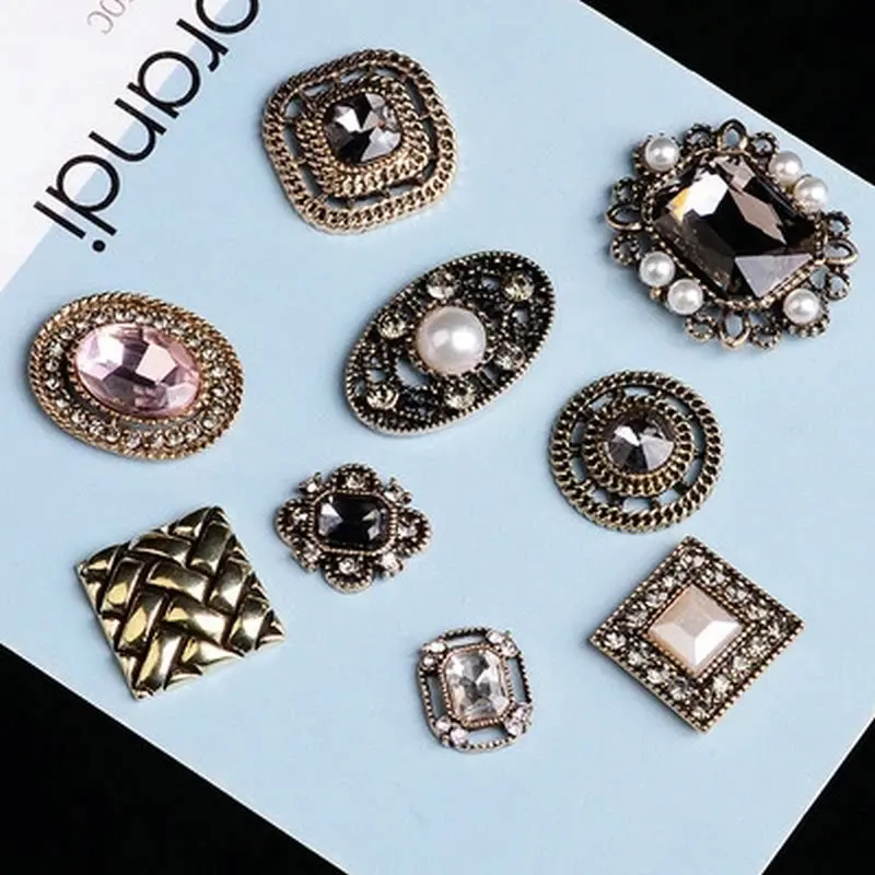 10pcs/lot Alloy Rhinestone Pearl Buttons Girl Hair Wedding Invitation Card Decorative Buttons Dress Crafts Jewelry Accessories