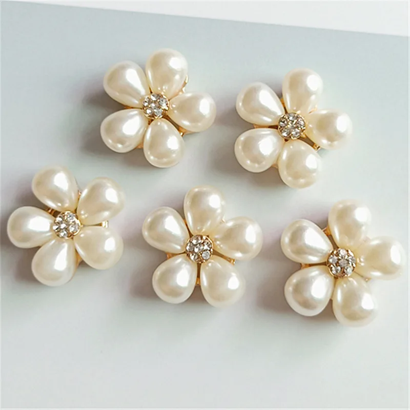 10pcs/lot Alloy Rhinestone Pearl Buttons Girl Hair Wedding Invitation Card Decorative Buttons Dress Crafts Jewelry Accessories