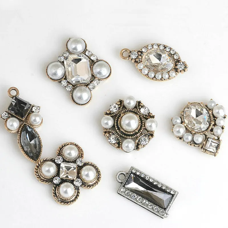 10pcs/lot Alloy Rhinestone Pearl Buttons Girl Hair Wedding Invitation Card Decorative Buttons Dress Crafts Jewelry Accessories