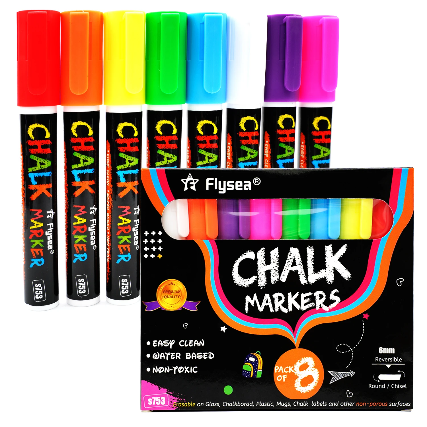 8PCS/Set Liquid Chalk Marker Pens Erasable Multi Colored Highlighters LED Writing Board Glass Window Art 8 Colours Marker Pens