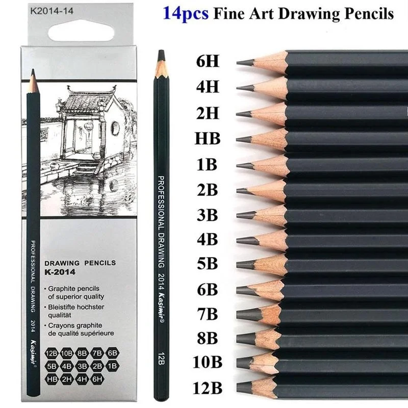 14Pcs/pack Drawing Pen Ultra Fine Line Marker Black Sketch Pen 6H 4H 2H HB B 2B 3B 4 B 5B 6B 7B 8B 10B 12B Art Marker Pencil