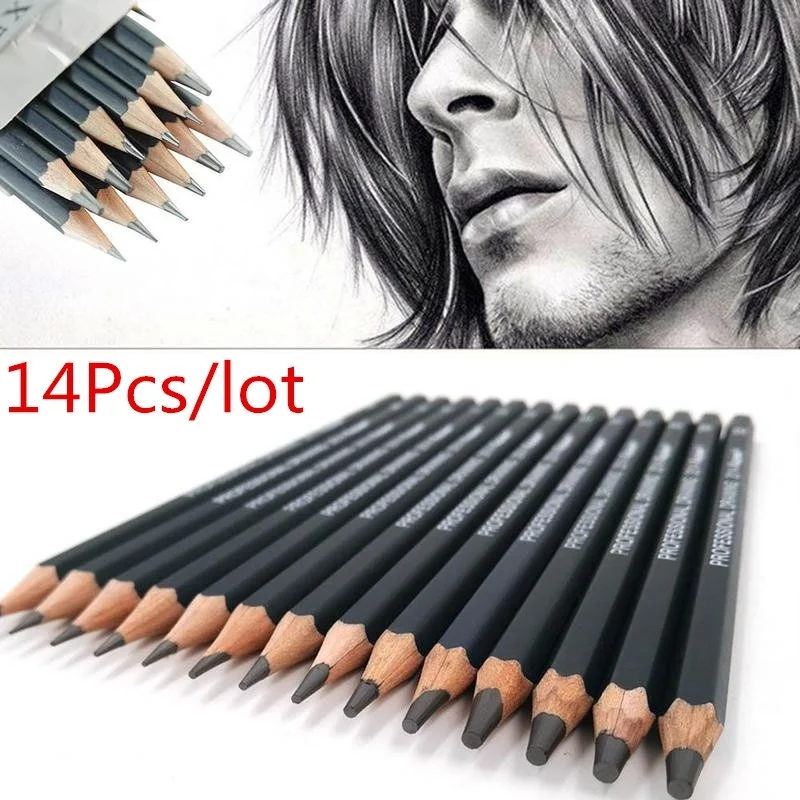 14Pcs/pack Drawing Pen Ultra Fine Line Marker Black Sketch Pen 6H 4H 2H HB B 2B 3B 4 B 5B 6B 7B 8B 10B 12B Art Marker Pencil