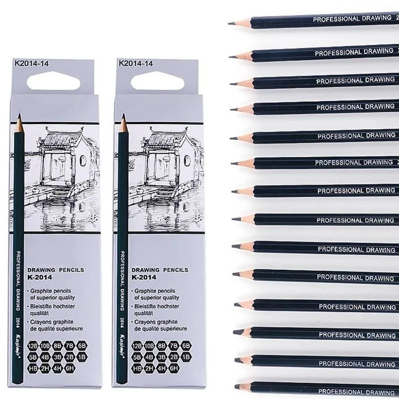 14Pcs/pack Drawing Pen Ultra Fine Line Marker Black Sketch Pen 6H 4H 2H HB B 2B 3B 4 B 5B 6B 7B 8B 10B 12B Art Marker Pencil