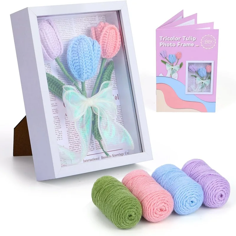 Crochet Kits for Beginners Crochet Kit Knitting Kit Crochet Photo Frame Bouquet Set for Beginners Adults DIY Craft Supplies